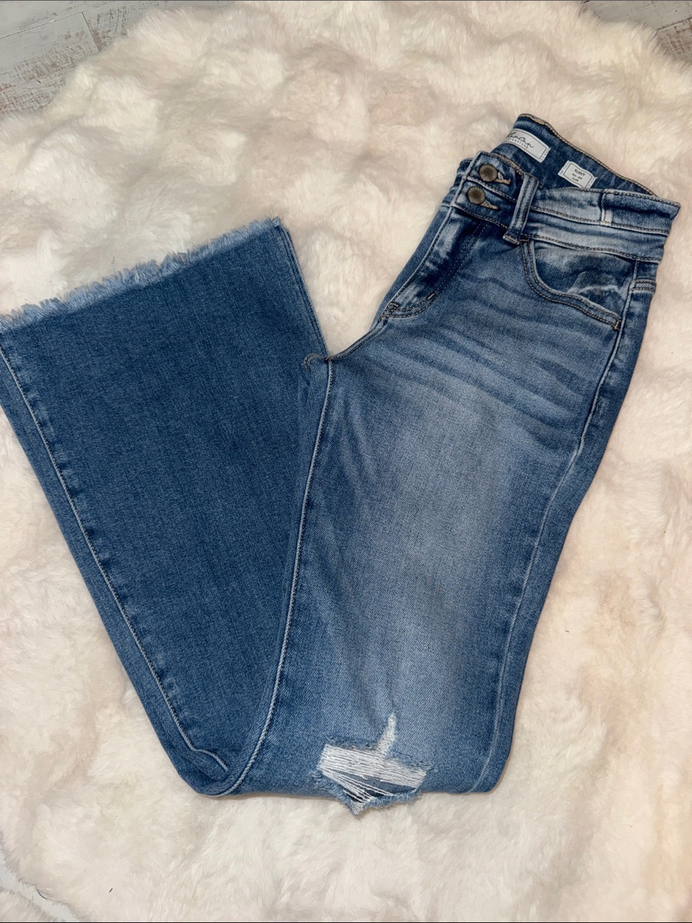 KanCan Medium Blue Distressed Wide-Leg High-Rise Jeans